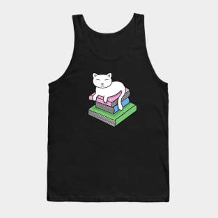 Cat resting on a pile of books Tank Top